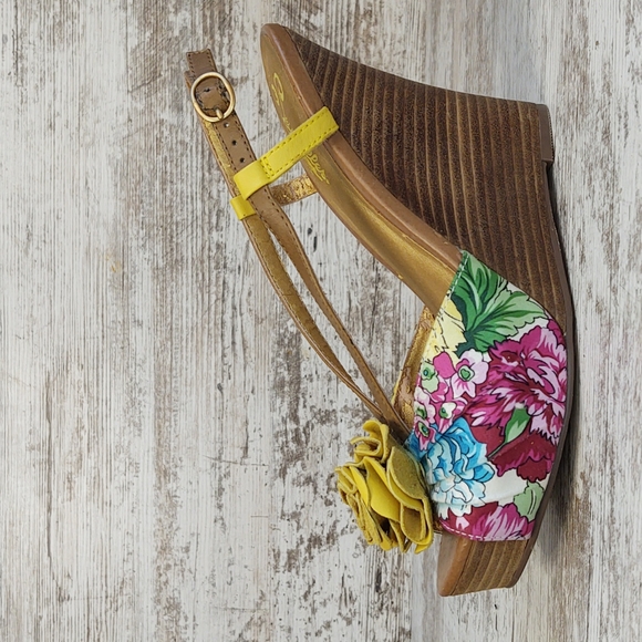 Seychelles Rose Floral Peep Toe Slingback Platform Wedge Heel - Picture 1 of 16
